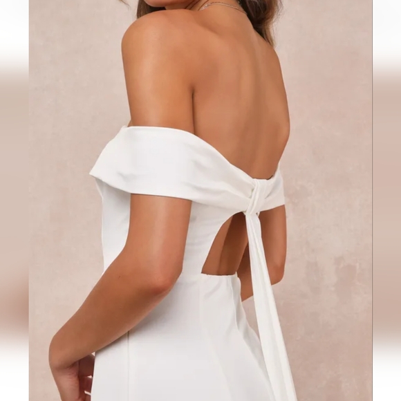 NWOT LULU'S SATIN OFF-THE-SHOULDER MERMAID MAXI DRESS X-SMALL - Picture 4 of 10